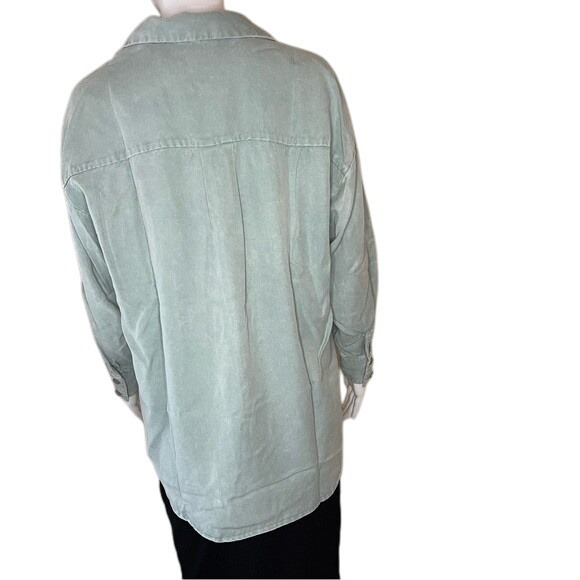 Young Fabulous & Broke Sage Long Sleeve Oversized Button Flowy Tencel Shirt S - Picture 3 of 9